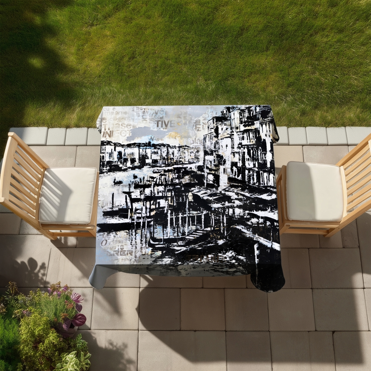 Picture of Begin Home Decor C1TC5858O8QYCM 58 x 58 in. Abstract Venise Port - Office Blue Tablecloth for Indoor Outdoor