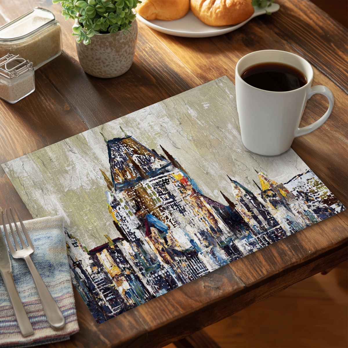 Picture of Begin Home Decor C4PP1418E66ETN 14 x 18 in. Abstract Chateau Frontenac Polyester Placemat - Home Decor - Set of 4