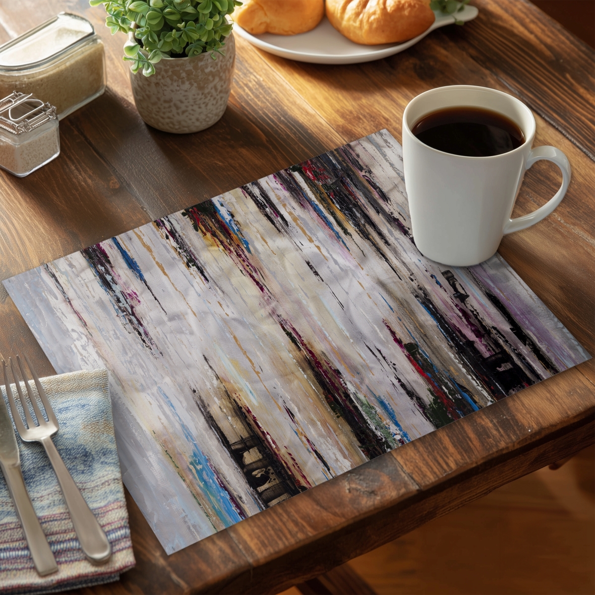 Picture of Begin Home Decor C4PP1418L9YIMC 14 x 18 in. Abstract Runny Paint Polyester Placemat - Home Decor Accent - Set of 4