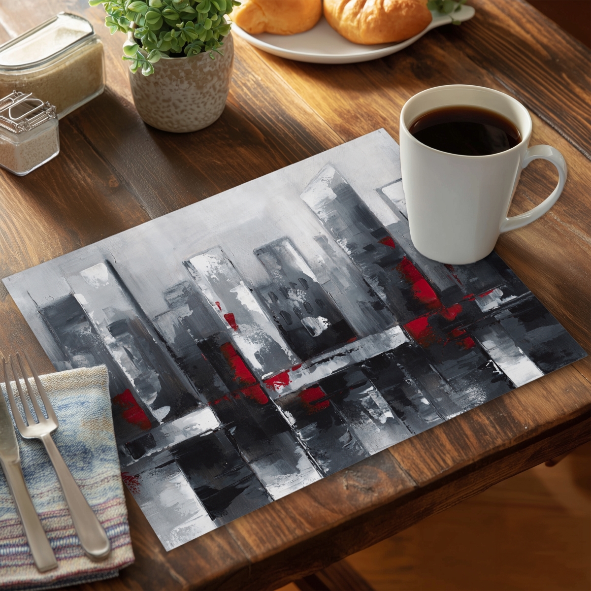 Picture of Begin Home Decor C6PP1418WFYWDQ 14 x 18 in. Abstract Cityscape Polyester Placemat - Home Decor Accent - Set of 6