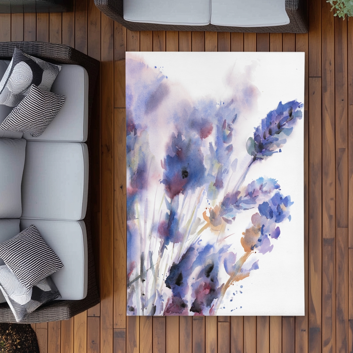 C1ROAR46WD4UJ1 4 x 6 ft. Watercolor Lavender Flowers Rug - Floral Living Room Decor - Rectangle