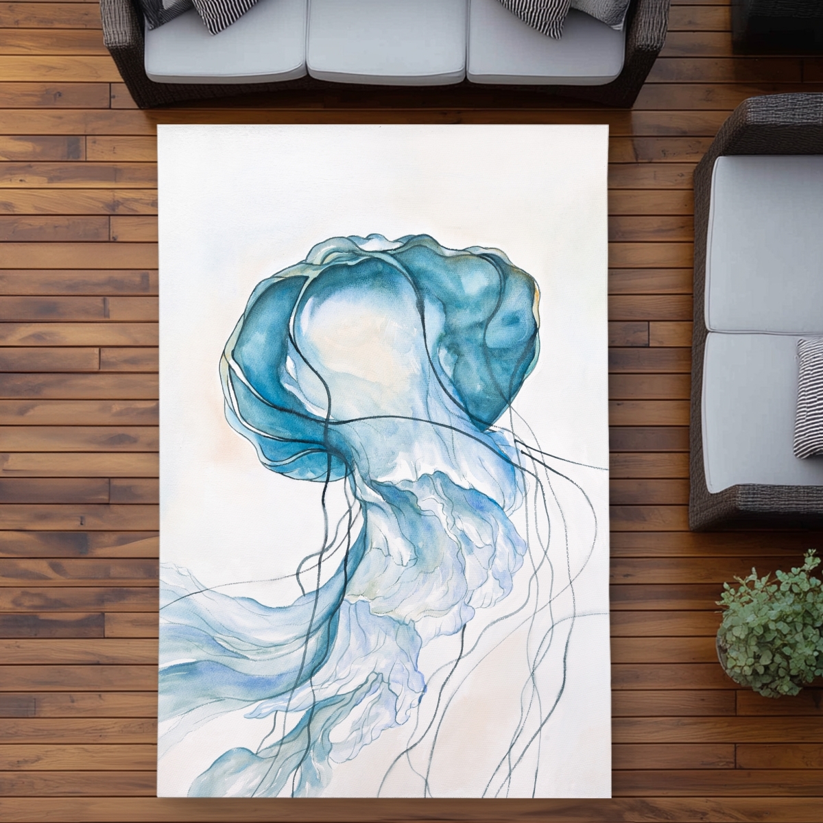 C1ROAR57L1FNC7 5 x 7 ft. Jellyfish Moving - Animals Illustrative Outdoor Area Rug - Rectangle