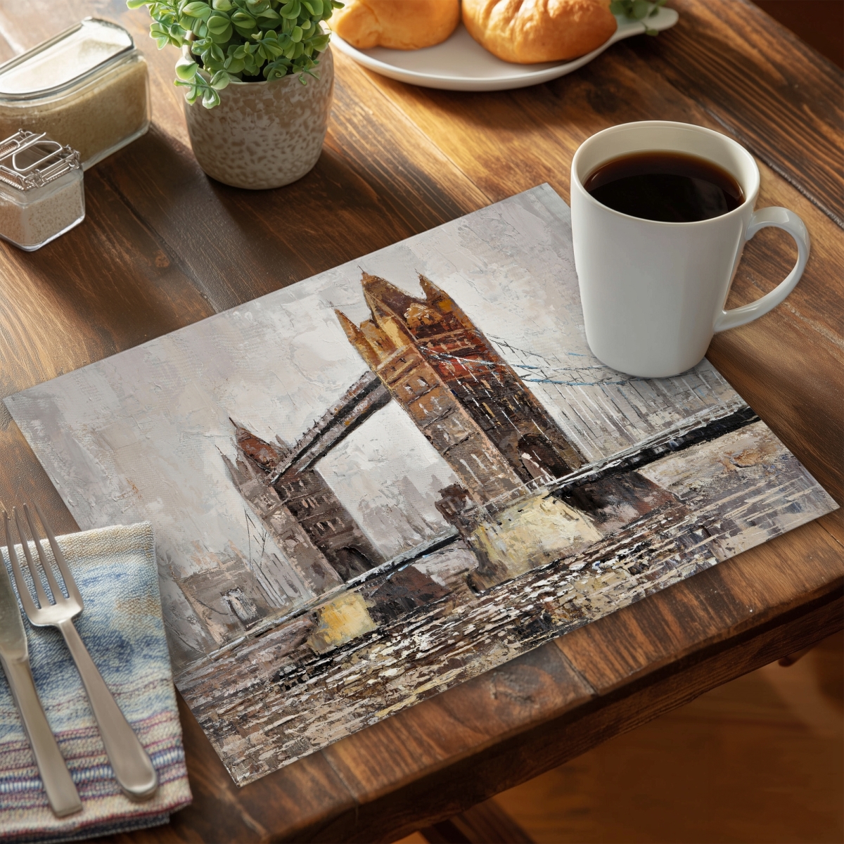 Picture of Begin Home Decor C4PP141826UOTE 14 x 18 in. London Tower Bridge Polyester Placemat - Home Decor Accent - Set of 4