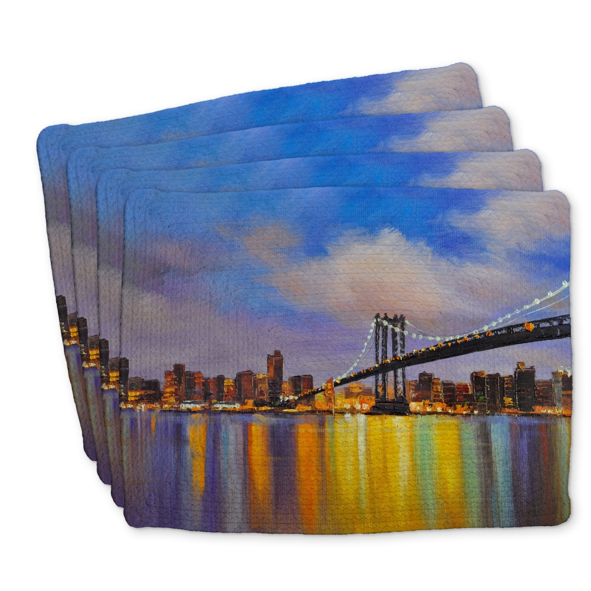 Picture of Begin Home Decor C4BP1418GM438Y 14 x 18 in. Colorful City with Bridge Day Braided Polyester Placemat - Home Decor - Set of 4