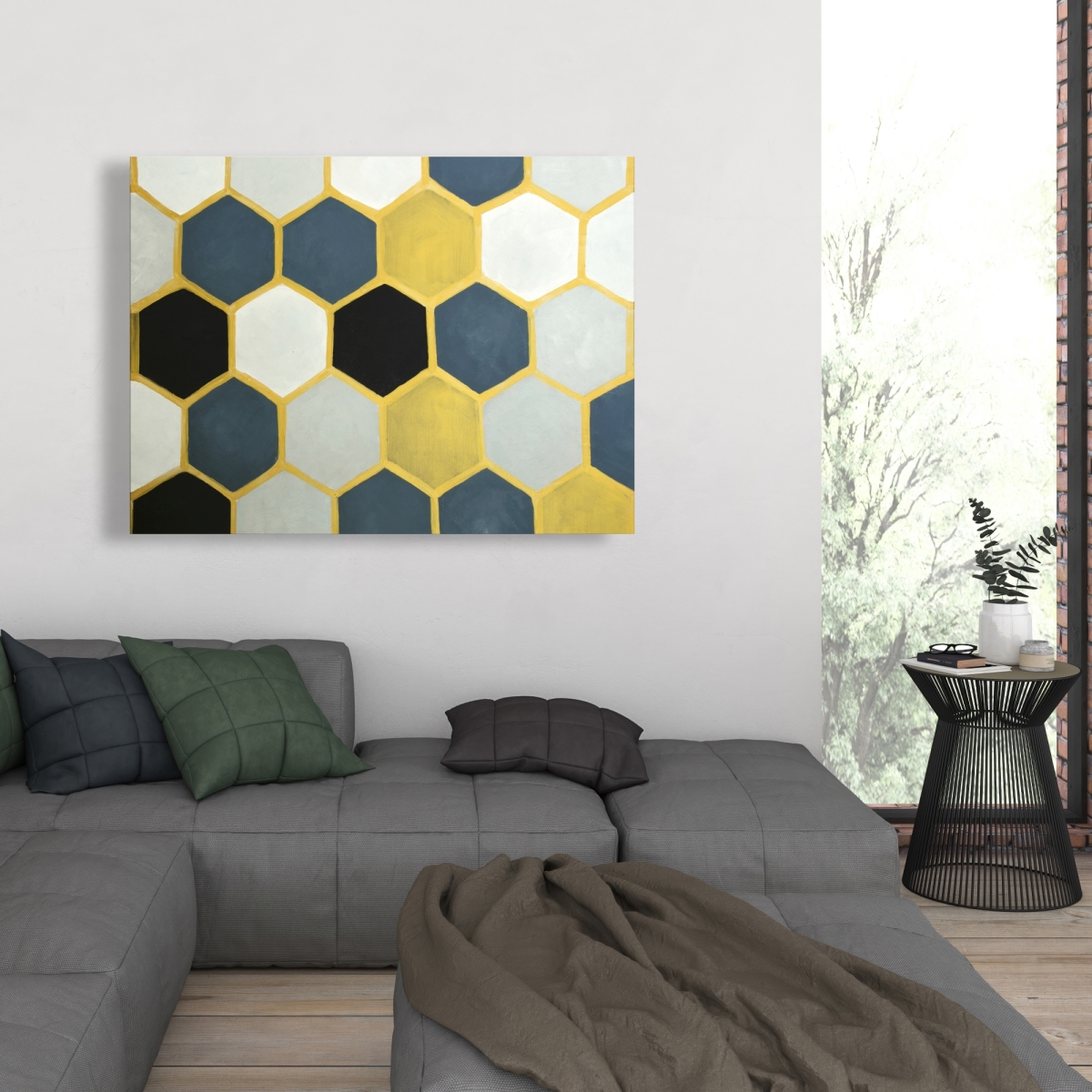 C1RC36480BGSK6 36 x 48 in. Blue & Gold Cells - Patterns Blue Canvas for Home Decor