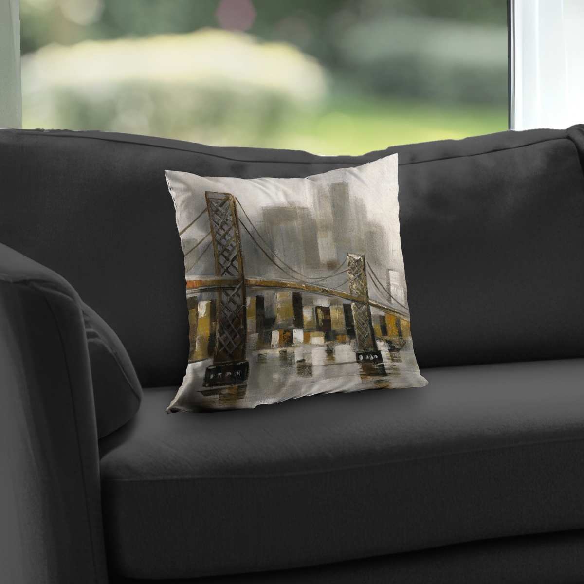 C1PC1414X9L3SG 14 x 14 in. Bridge By a Cloudy Day - Contemporary Poly Twill Throw Decor