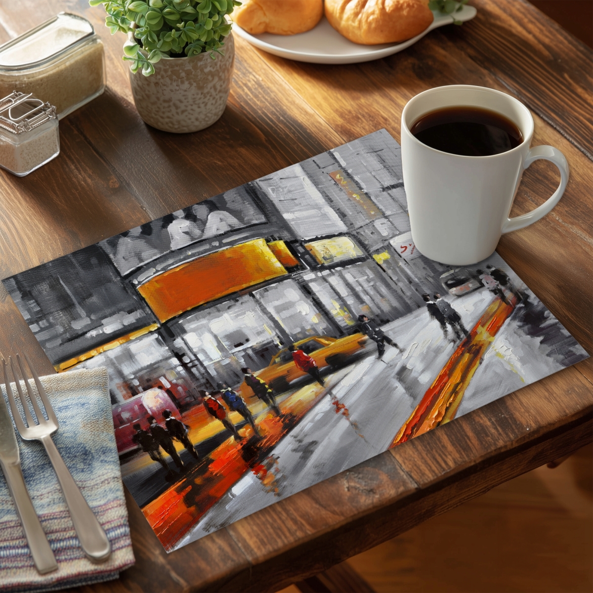 Picture of Begin Home Decor C4PP14187HJGD2 14 x 18 in. Circulation in Times Square Polyester Placemat - Home Decor - Set of 4