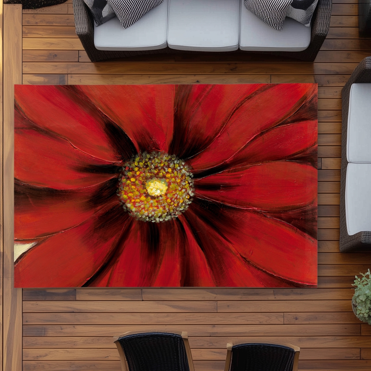 C1ROAR57QZZV0B 5 x 7 ft. Red Daisy Floral Outdoor Area Rug for Home Decor - Stylish Design - Rectangle