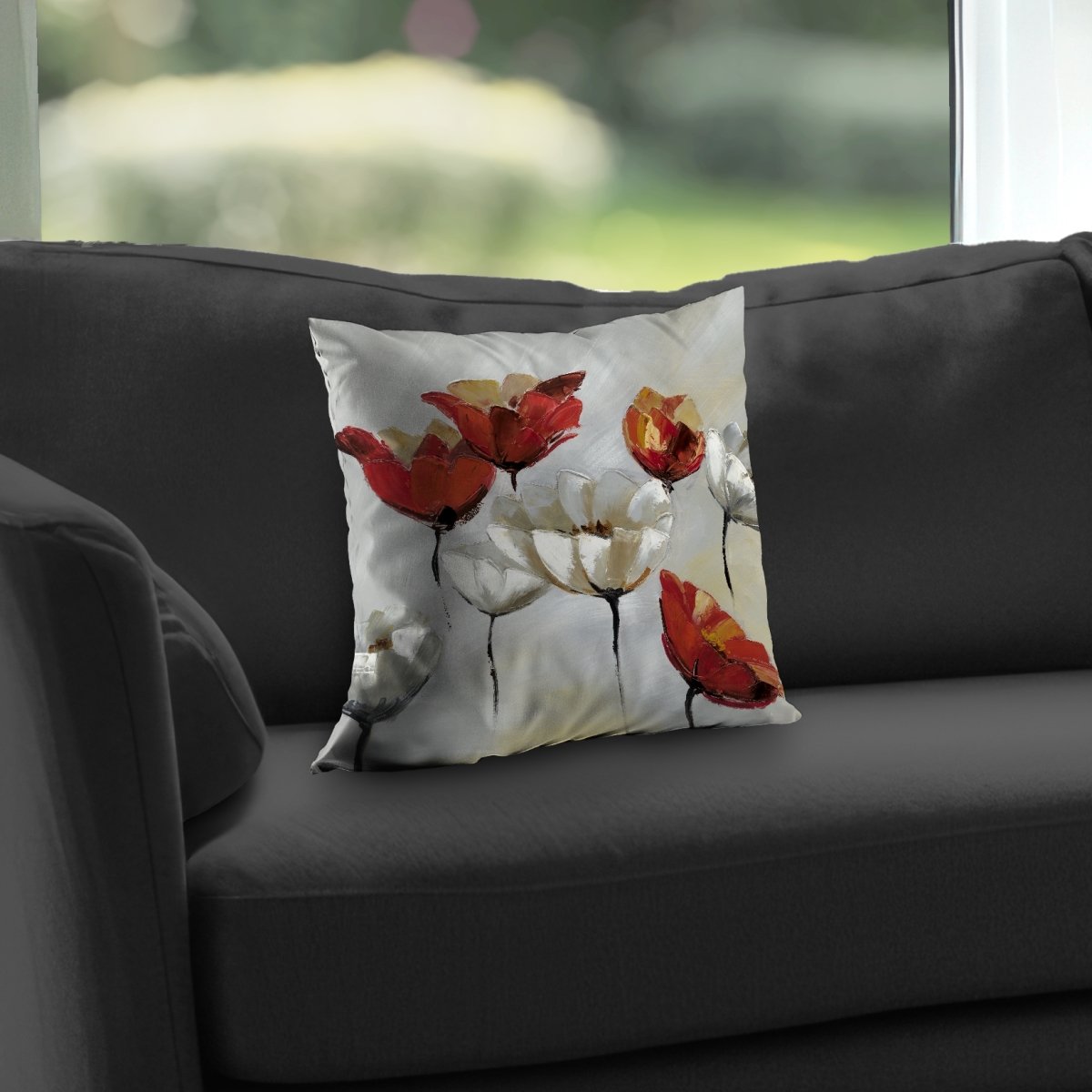 C1PC1414UJYZ67 14 x 14 in. Abstract Red & White Flowers Throw - Romantic Home Decor
