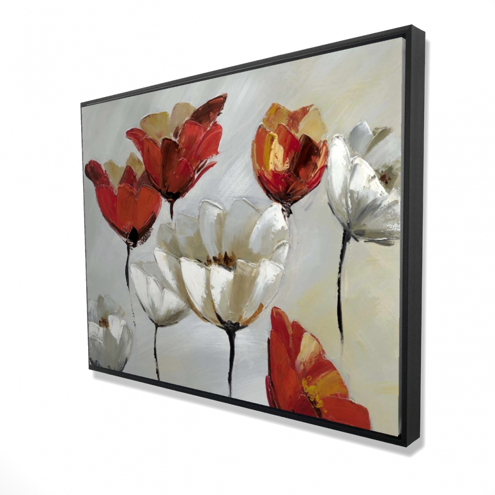 2081-3648-FL3 36 x 48 in. Abstract Red & White Flowers - Framed Canvas Home Decor