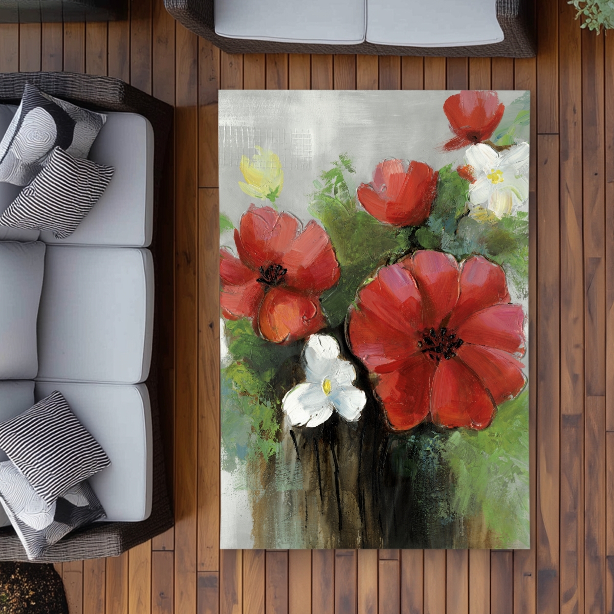 C1ROAR46T6VF8P 4 x 6 ft. Abstract Wild Flowers Bundle - Red Bedroom Outdoor Area Rug - Rectangle