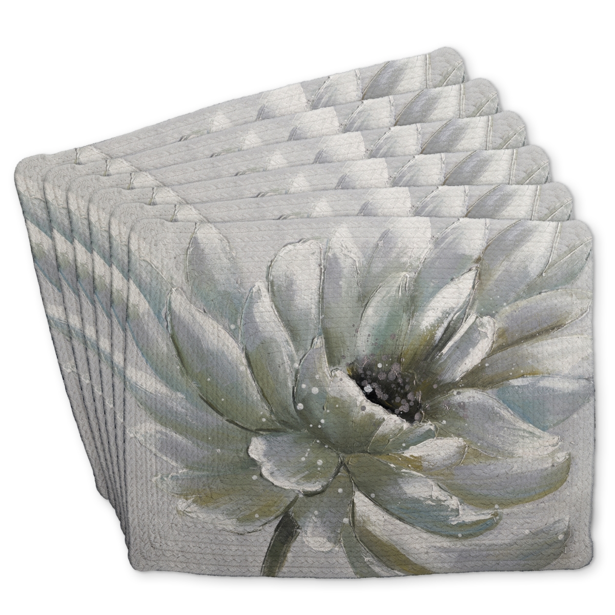 Picture of Begin Home Decor C6BP1418AU6MSZ 14 x 18 in. White Chrysanthemum Braided Polyester Placemat - Home Decor - Set of 6