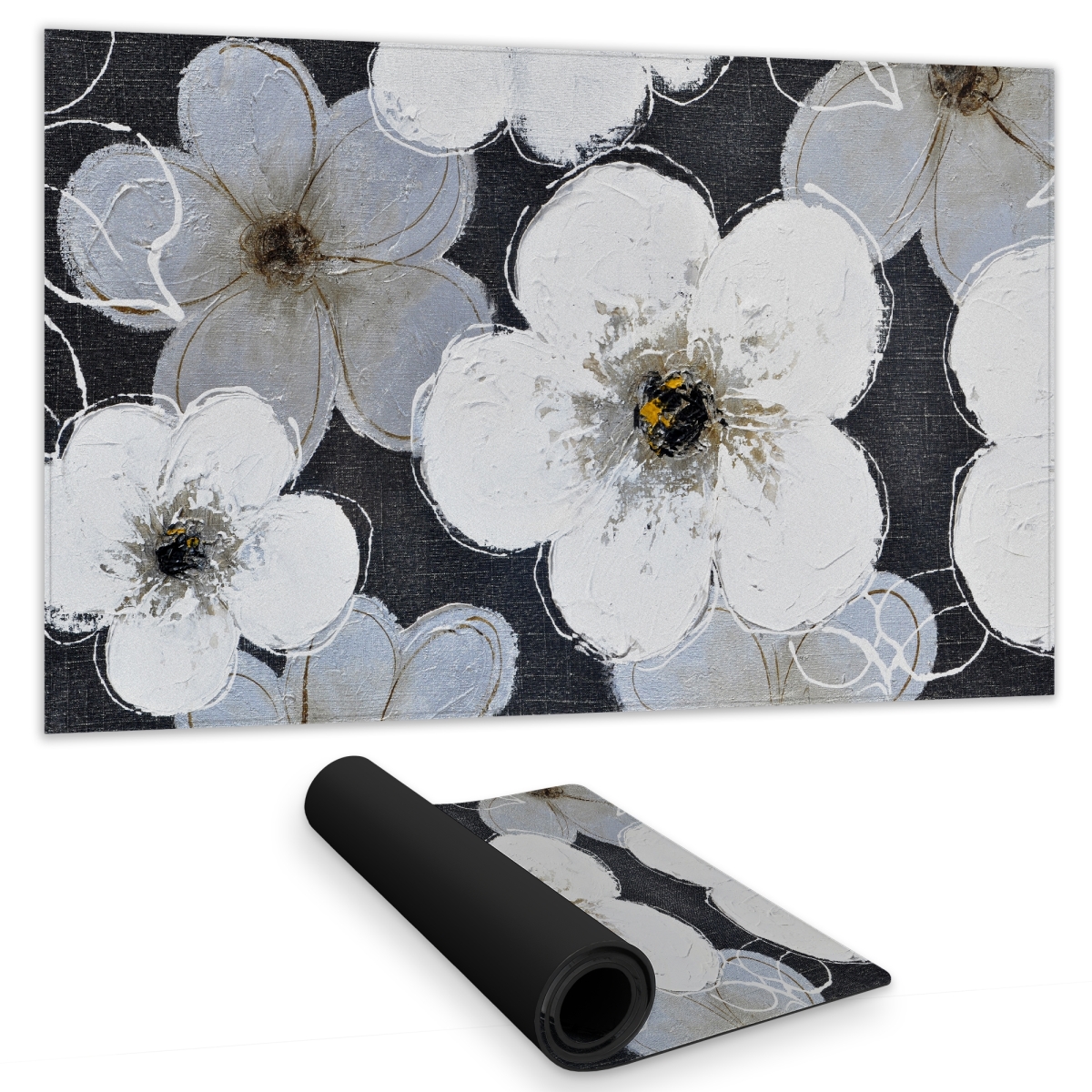 C1DM14241FDSUI 14 x 24 in. Gray Flowers Bedroom Gaming Mat - Contemporary Home Decor