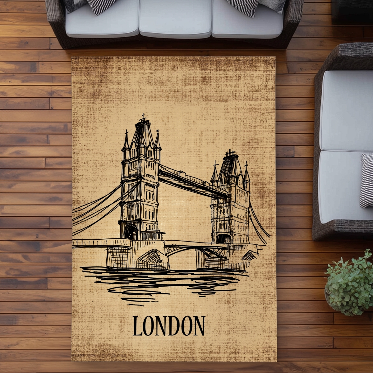 C1ROAR573RVFB6 5 x 7 ft. Tower Bridge Illustration Outdoor Area Rug - Home Decor - Rectangle