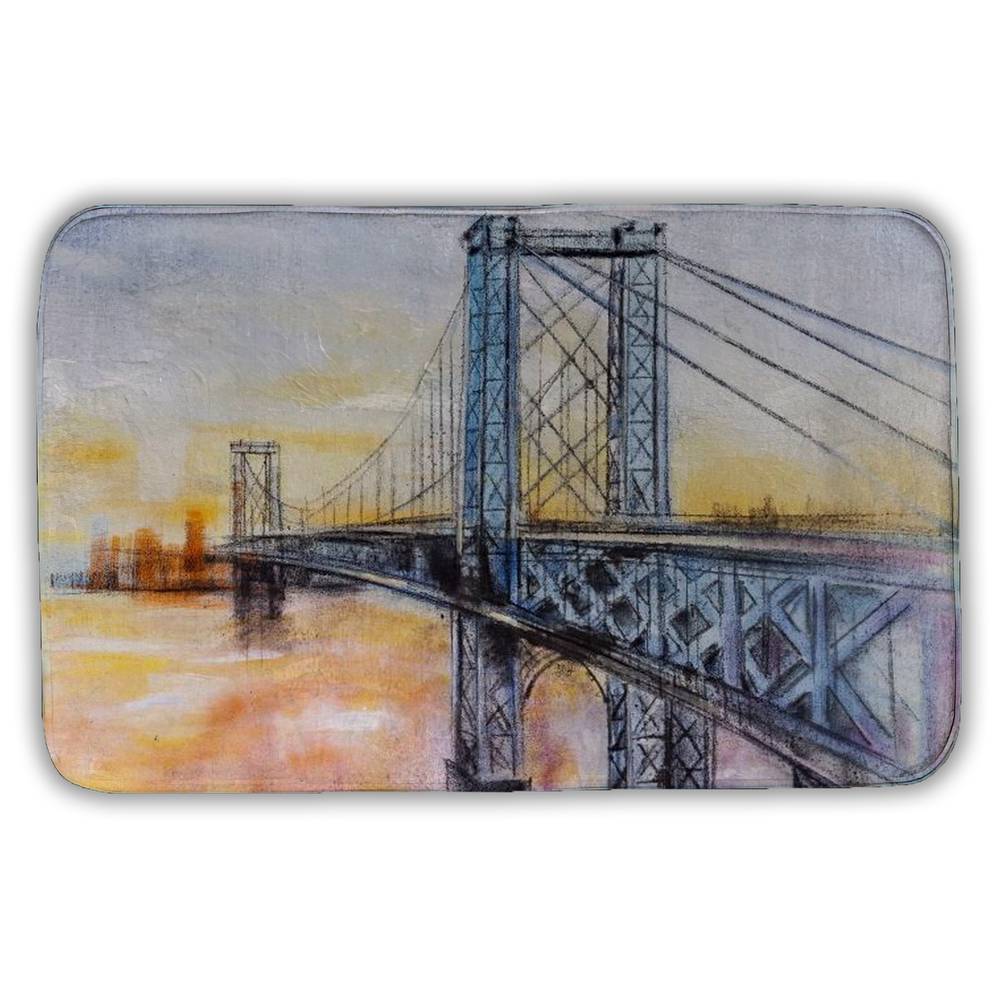 5930-2134-CI210 21 x 34 in. Abstract Brooklyn Bridge Yellow Bath Mat - Home Decor Accent
