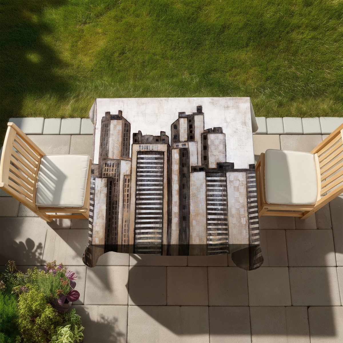 Picture of Begin Home Decor C1TC5858WN63CU 58 x 58 in. Striped Skyscrapers Tablecloth - Indoor Outdoor Home Decor