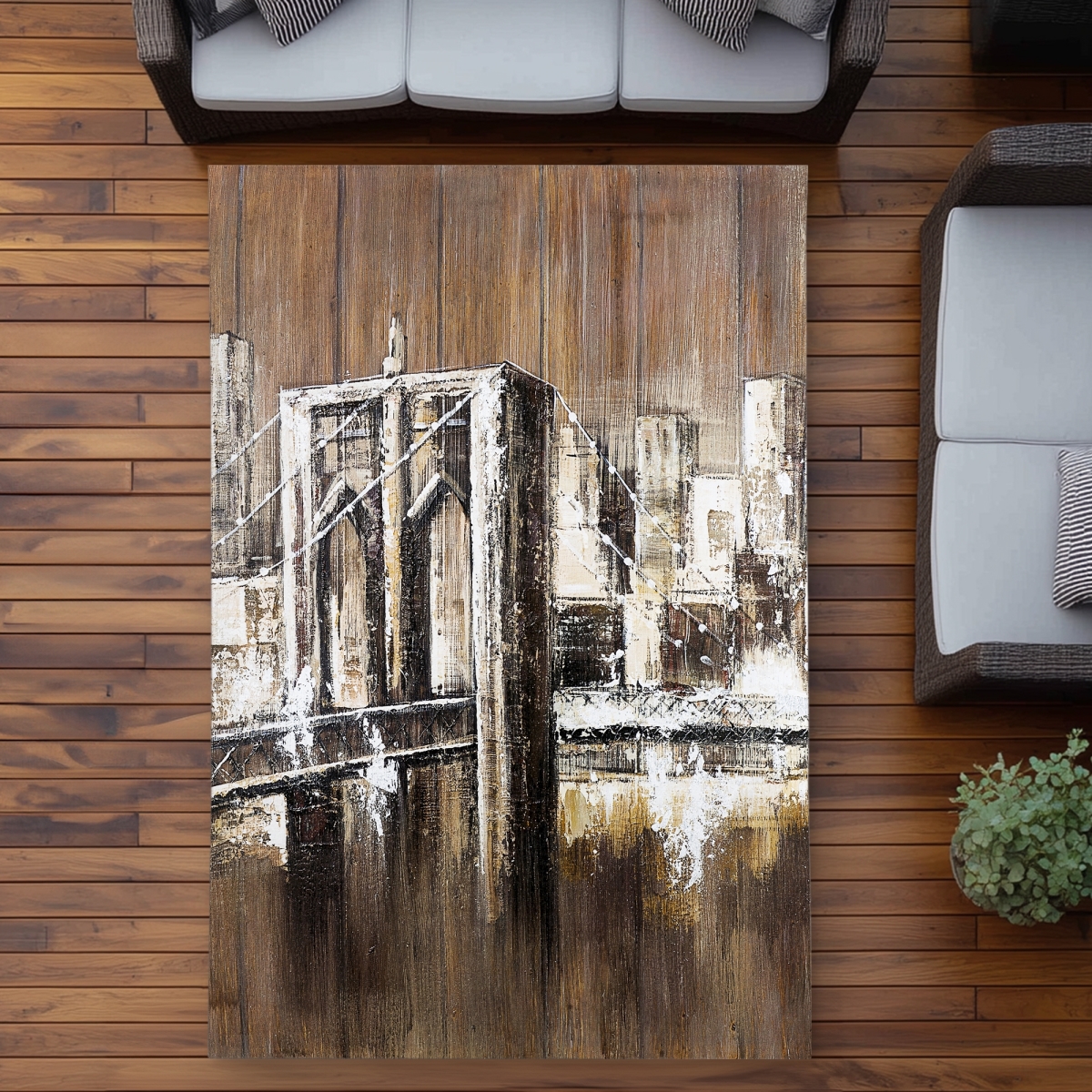 C1ROAR57UJLD7Q 5 x 7 ft. Aged Finish Brooklyn Bridge - Cities Brown Outdoor Rug - Rectangle