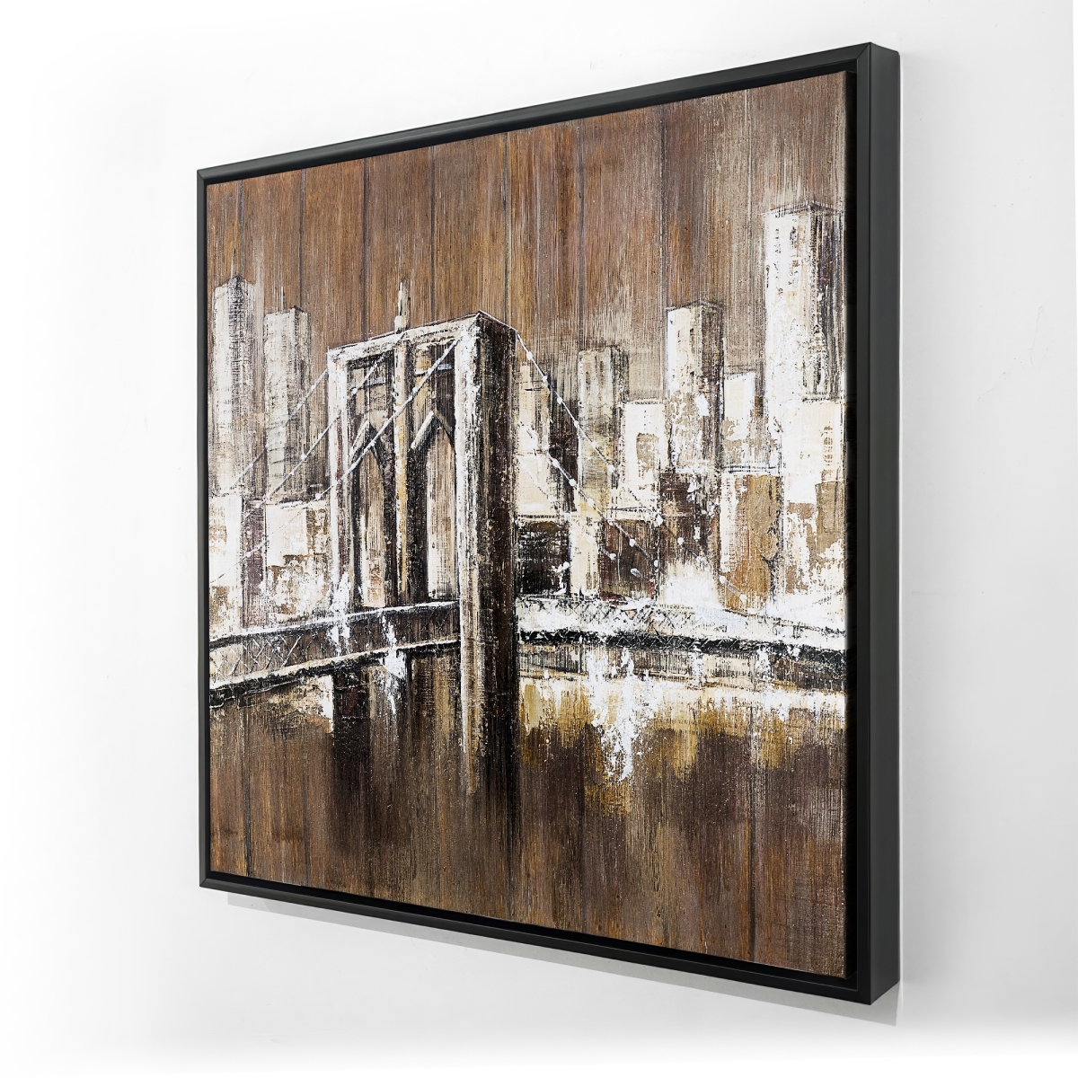 C1FC3636TCQIHX 36 x 36 in. Aged Finish Brooklyn Bridge - Beige Framed Canvas Decor