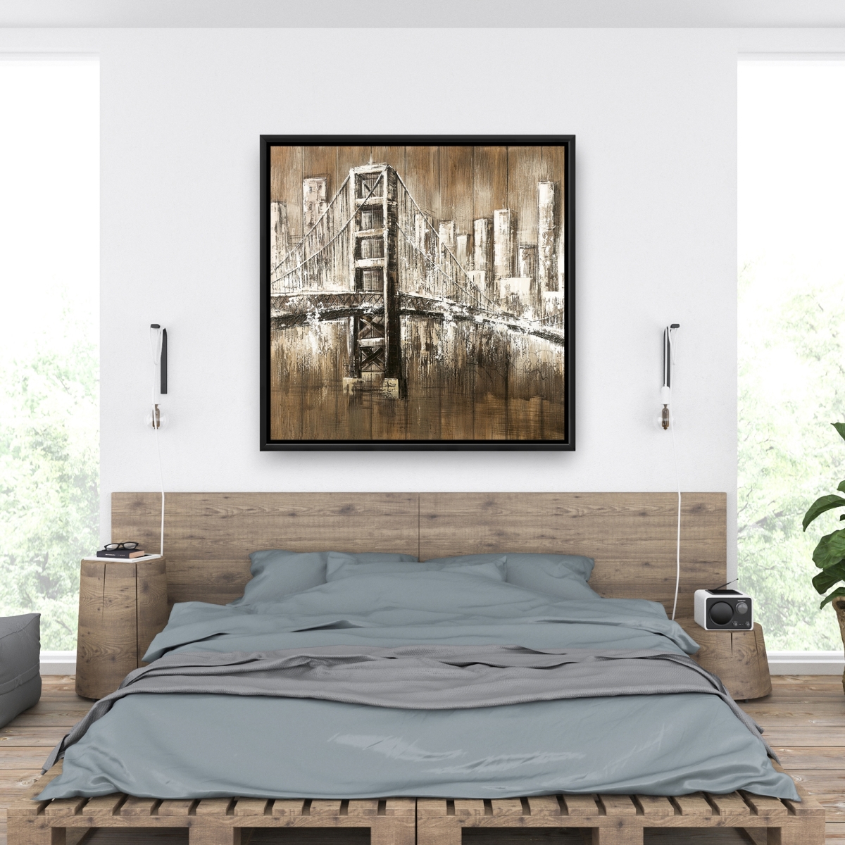 C1FC3636QH6F5F 36 x 36 in. Aged Finish Golden Gate - Framed Canvas Home Decor