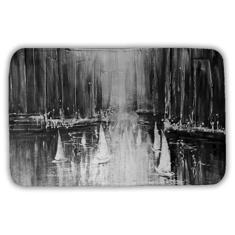 5930-2134-CO4 21 x 34 in. Grayscale Boats on the Water - Coastal Bath Mat for Home Decor