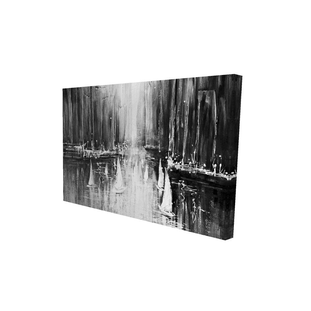 2080-2436-CO4 24 x 36 in. Grayscale Boats on the Water - Black & White Canvas Art