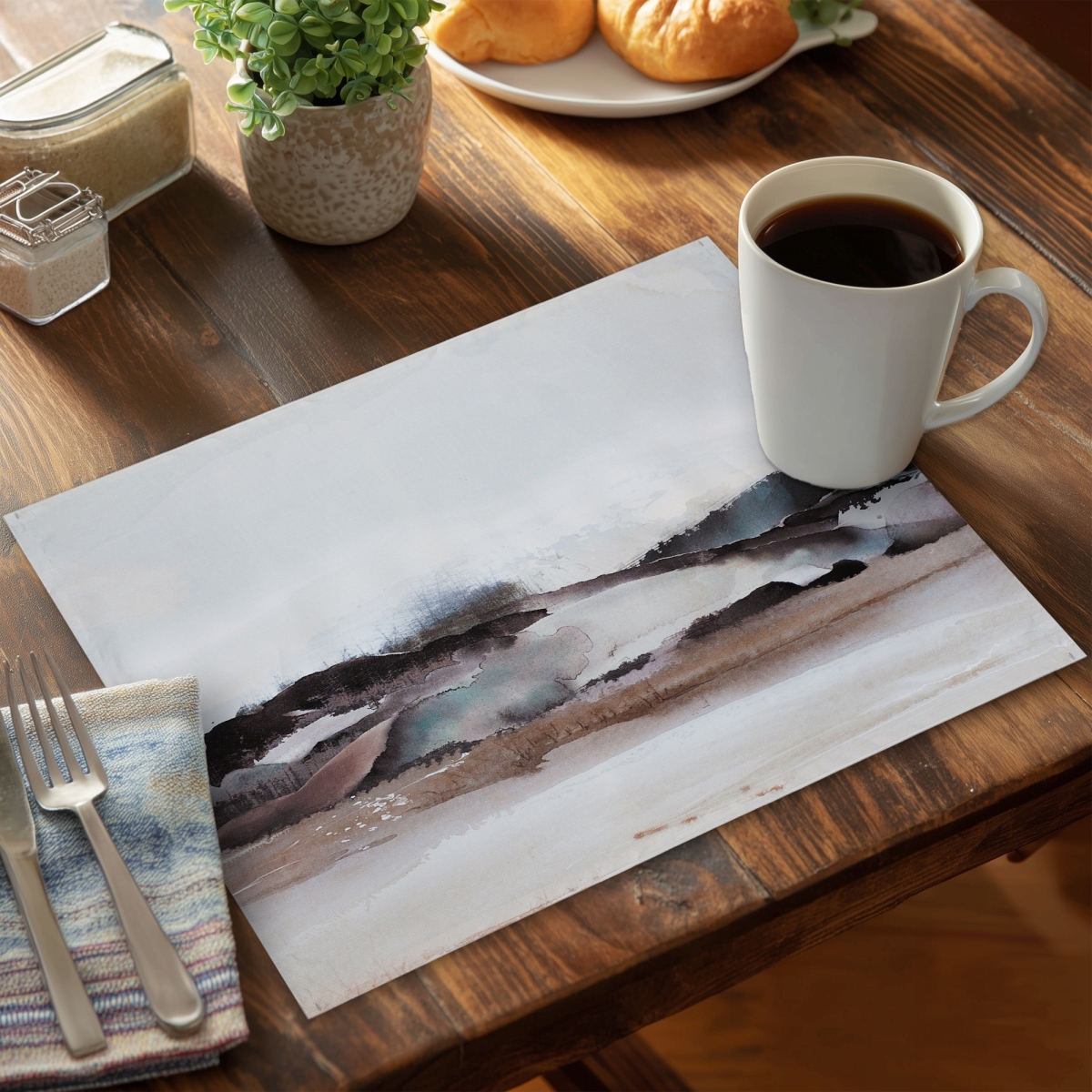 Picture of Begin Home Decor C6PP1418SGAQB6 14 x 18 in. Watercolor Mountains Polyester Placemat - Home Decor Accent - Set of 6