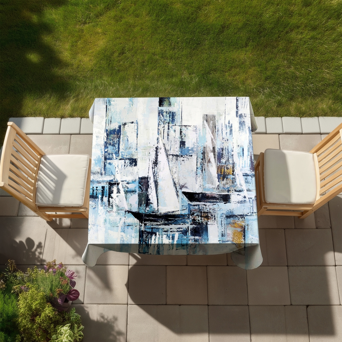 Picture of Begin Home Decor C1TC5858JC5XZD 58 x 58 in. Abstract Shapes & Boats Tablecloth - Indoor Outdoor Decor
