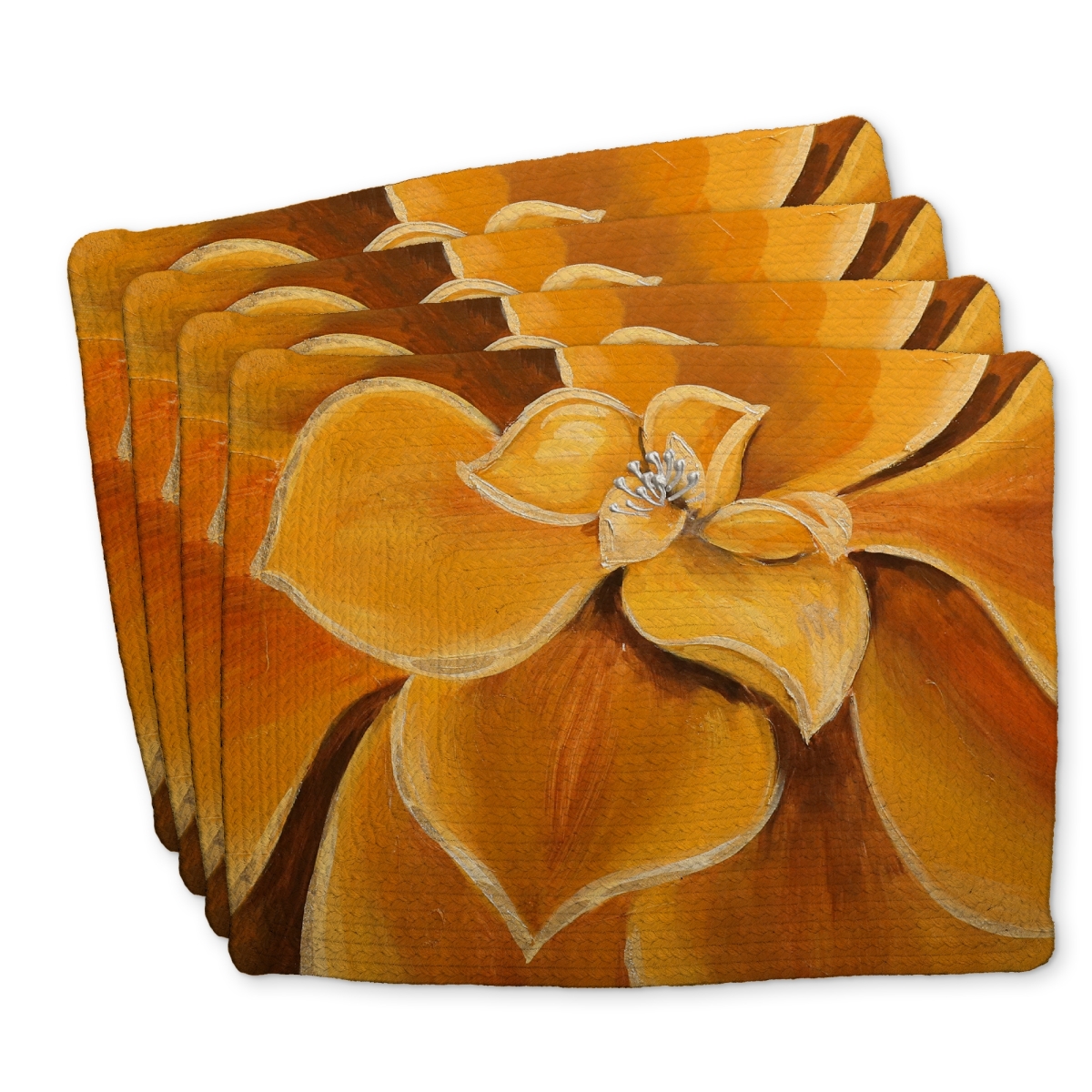 Picture of Begin Home Decor C4BP1418T2LQGW 14 x 18 in. Orange Flower Closeup Braided Polyester Placemat - Home Decor - Set of 4