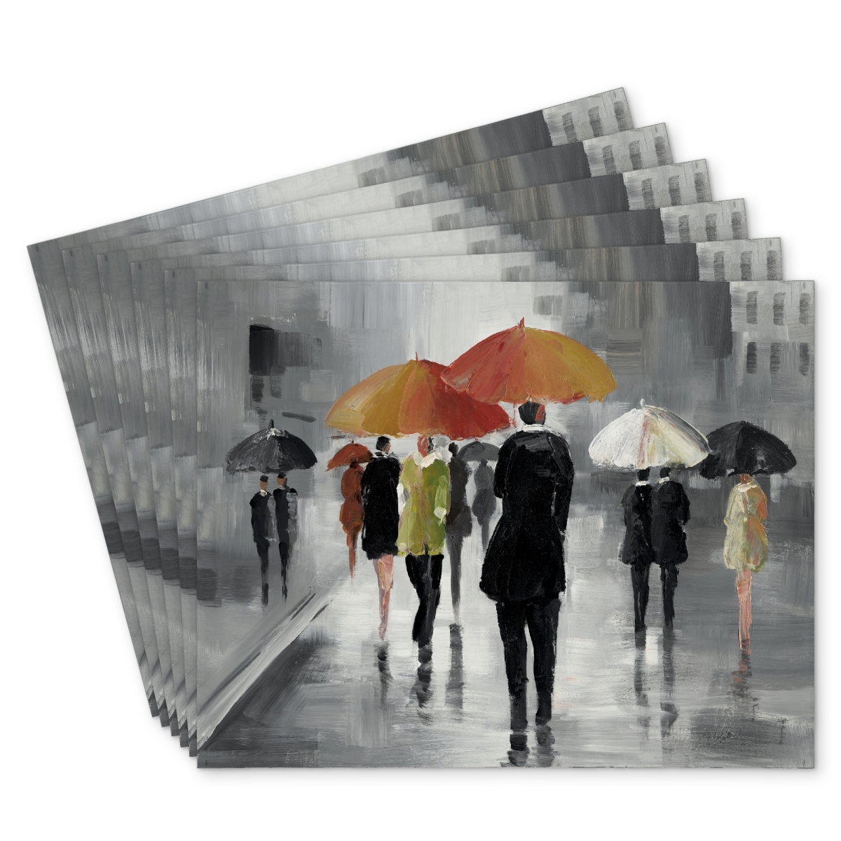 Picture of Begin Home Decor C6PP1418G532KP 14 x 18 in. Street Scene with Umbrellas Polyester Placemat - Home Decor - Set of 6