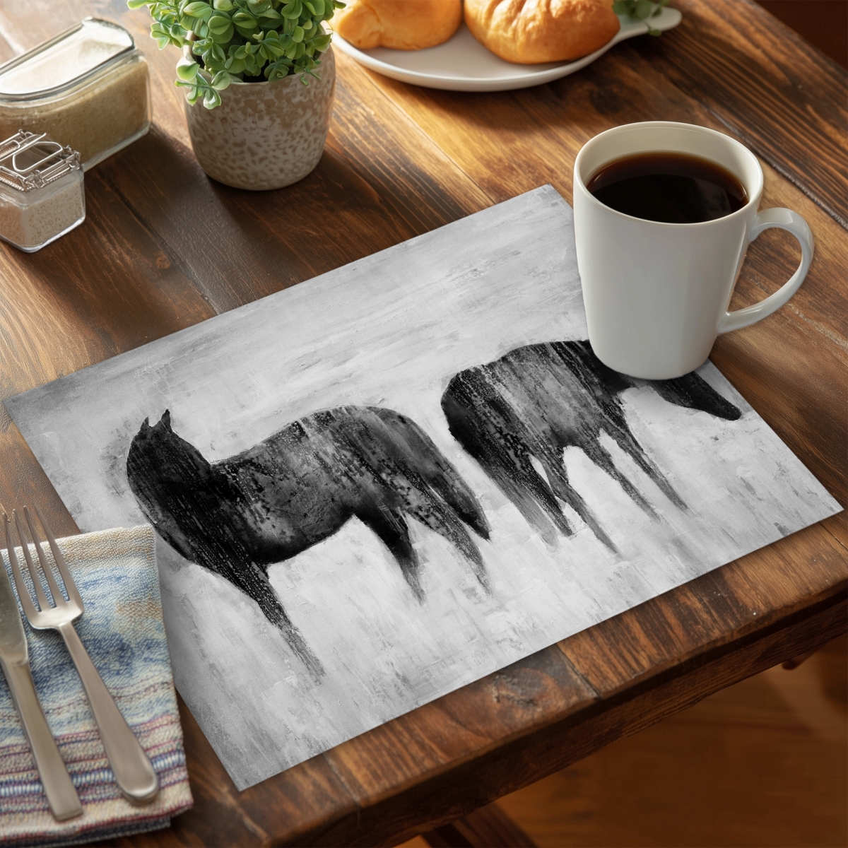 Picture of Begin Home Decor C6PP1418J3P9WY 14 x 18 in. Horses Silhouettes in the Mist - Polyester Placemat for Home Decor - Set of 6