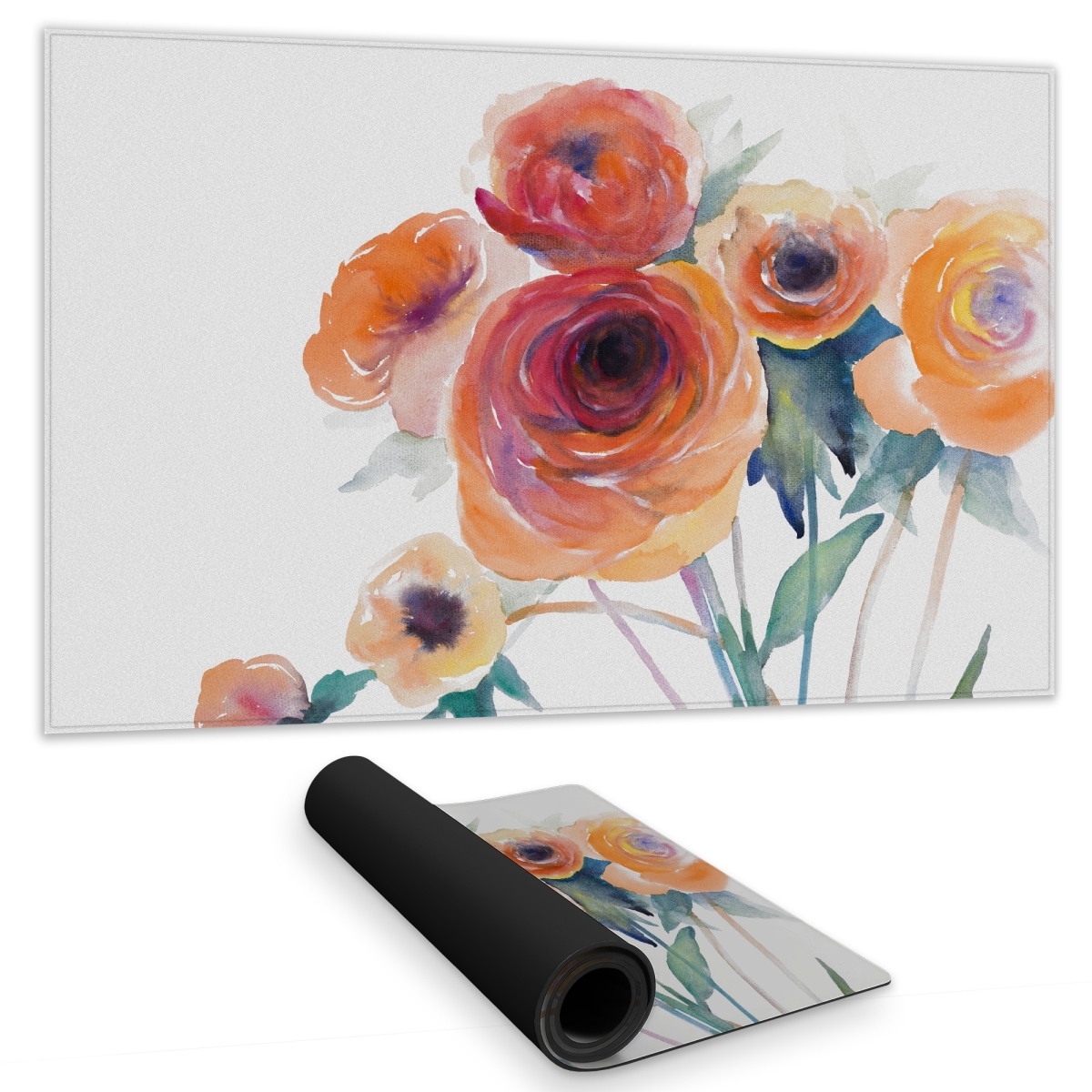 C1DM1424MIN1QF 14 x 24 in. Watercolor Flowers Orange Gaming Mat - Floral Home Decor