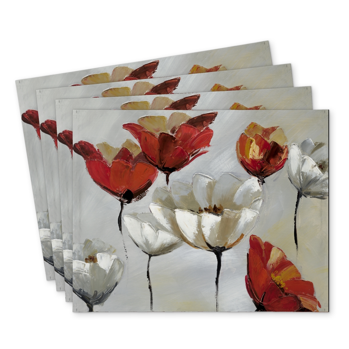 Picture of Begin Home Decor C4PP1418Z8IHGY 14 x 18 in. Abstract Red & White Flowers Polyester Placemat - Home Decor - Set of 4