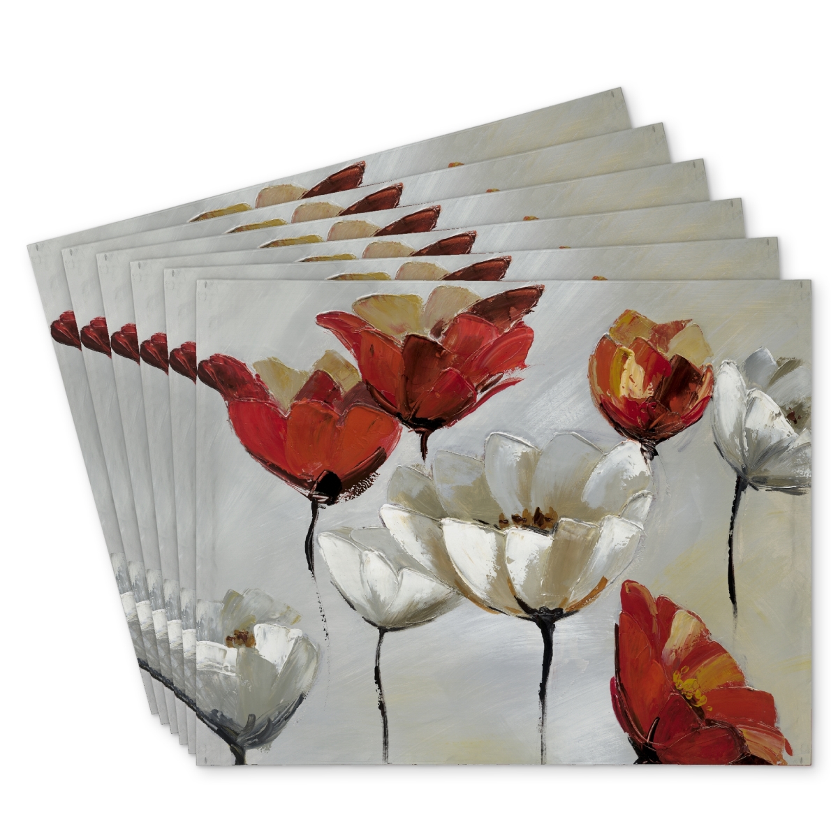 Picture of Begin Home Decor C6PP1418OM7EFS 14 x 18 in. Abstract Red & White Flowers Polyester Placemat - Home Decor - Set of 6