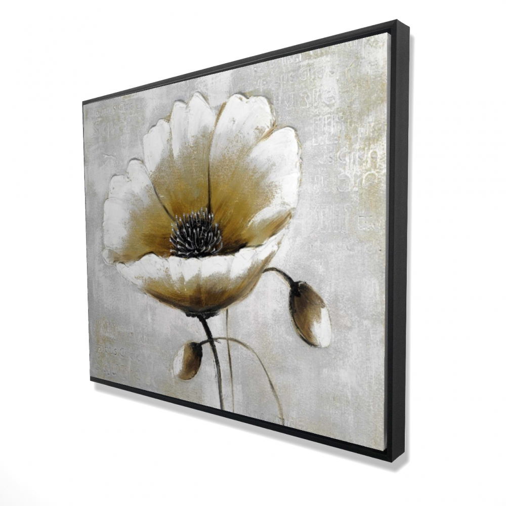 2081-4860-FL6 48 x 60 in. Modern Beige Flower - Botanical Gray Framed Canvas Decor