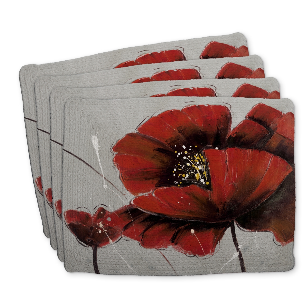 Picture of Begin Home Decor C4BP1418VQU6C0 14 x 18 in. Red Poppy Flowers Braided Polyester Placemat - Home Decor - Set of 4