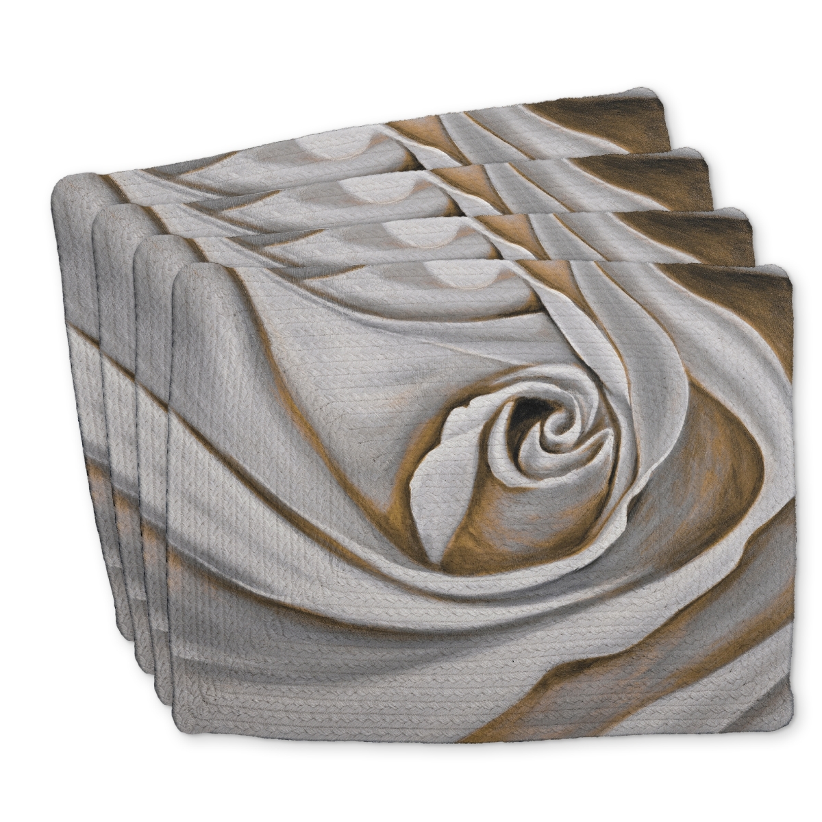 Picture of Begin Home Decor C4BP1418NNBKUG 14 x 18 in. White Rose Closeup Braided Polyester Placemat - Home Decor - Set of 4