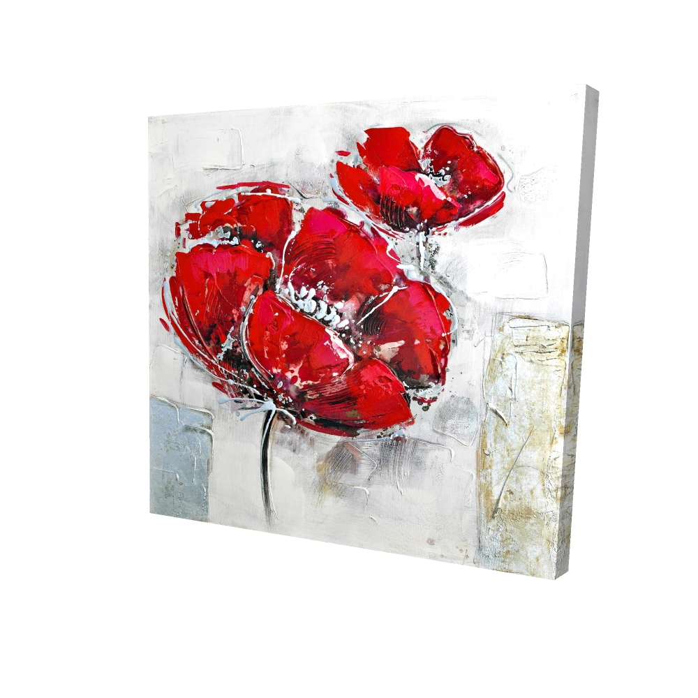 2080-3636-FL14 36 x 36 in. Abstract Red Flowers Canvas - White Modern Home Decor