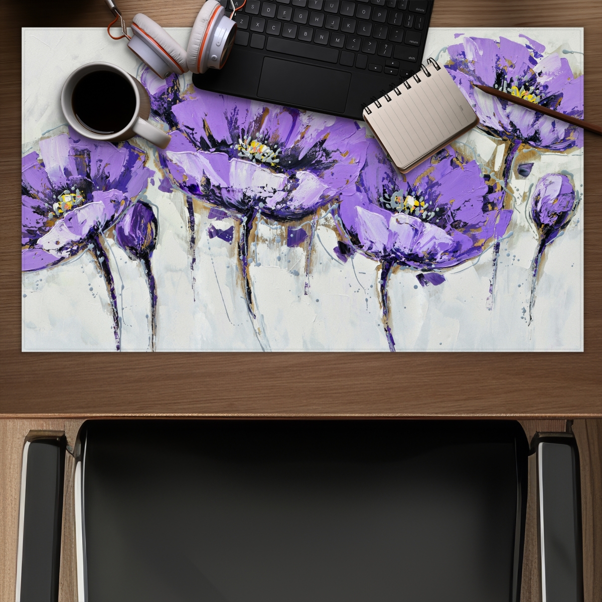 C1DM14245UTO16 14 x 24 in. Abstract Purple Flowers - Bedroom Gaming Mat for Home Decor