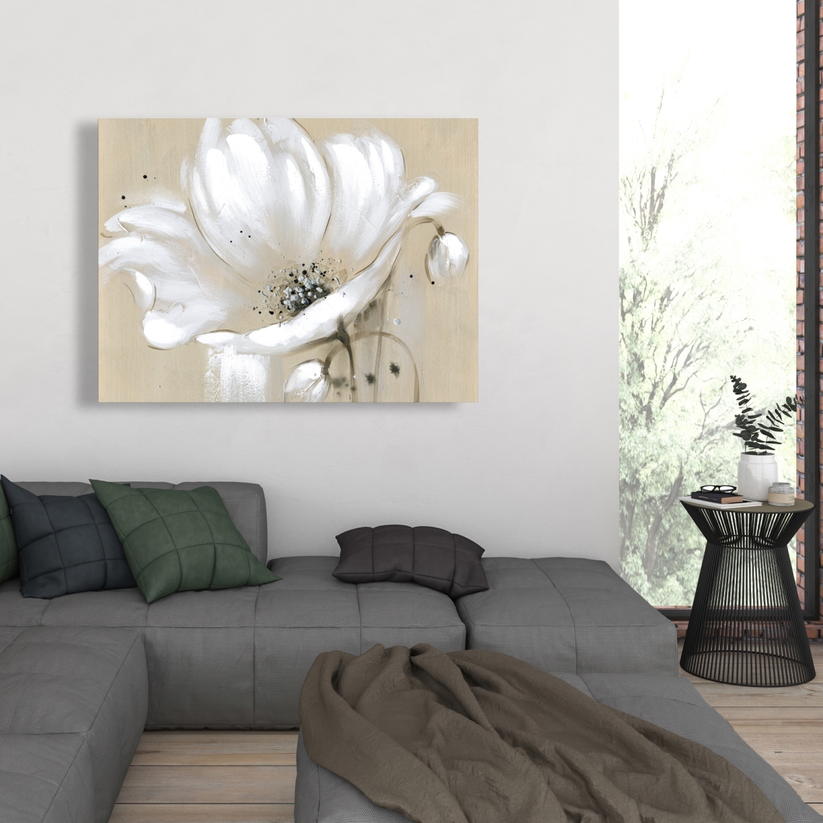 C1RC3648NETVYJ 36 x 48 in. White Abstract Wild Flower - Office Botanical Canvas Decor