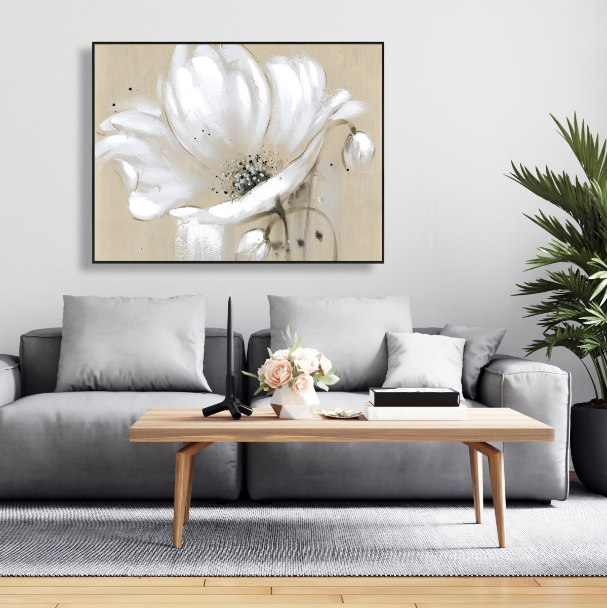 C1FC3648MQS6UI 36 x 48 in. White Abstract Wild Flower - Framed Canvas Home Decor