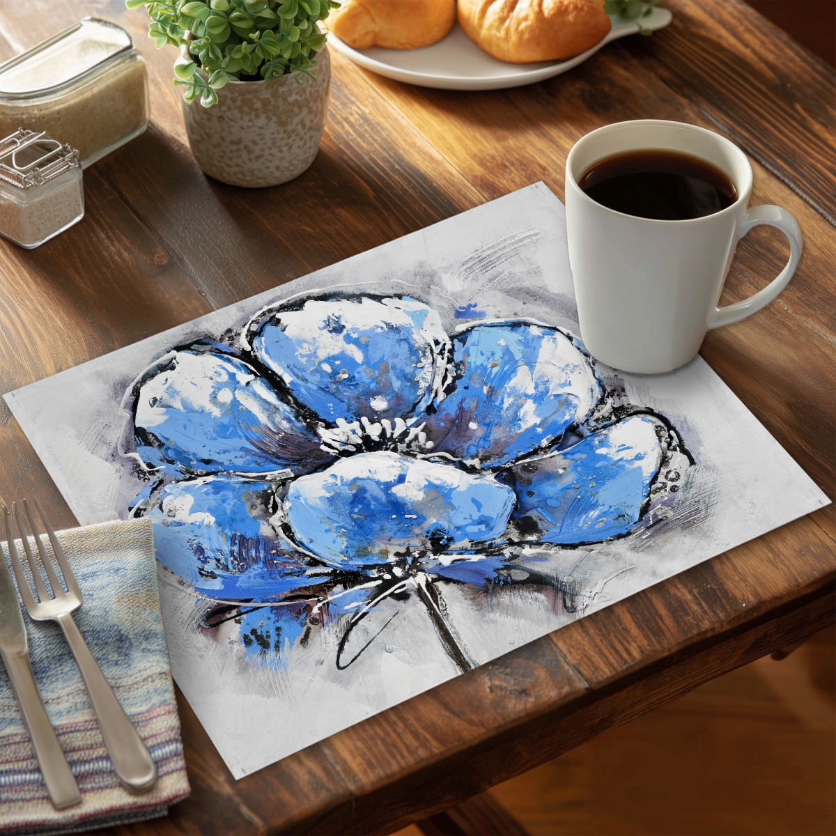 Picture of Begin Home Decor C4PP1418DOIPQ5 14 x 18 in. Abstract Blue Petals Polyester Placemat - Home Decor Accent - Set of 4