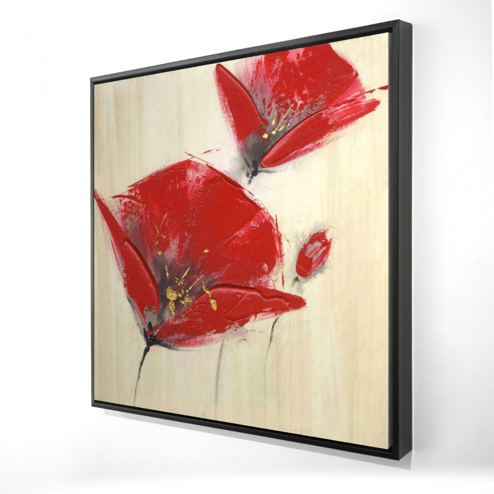 2081-3636-FL39 36 x 36 in. Three Red Flowers with Texture - Romantic Floral Canvas Decor