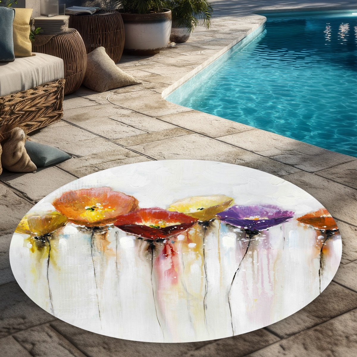 C1COAR55UZZ9YV 5 x 5 ft. Multiple Colorful Abstract Flowers - Orange Botanical Rug - Outdoor Decor - Round