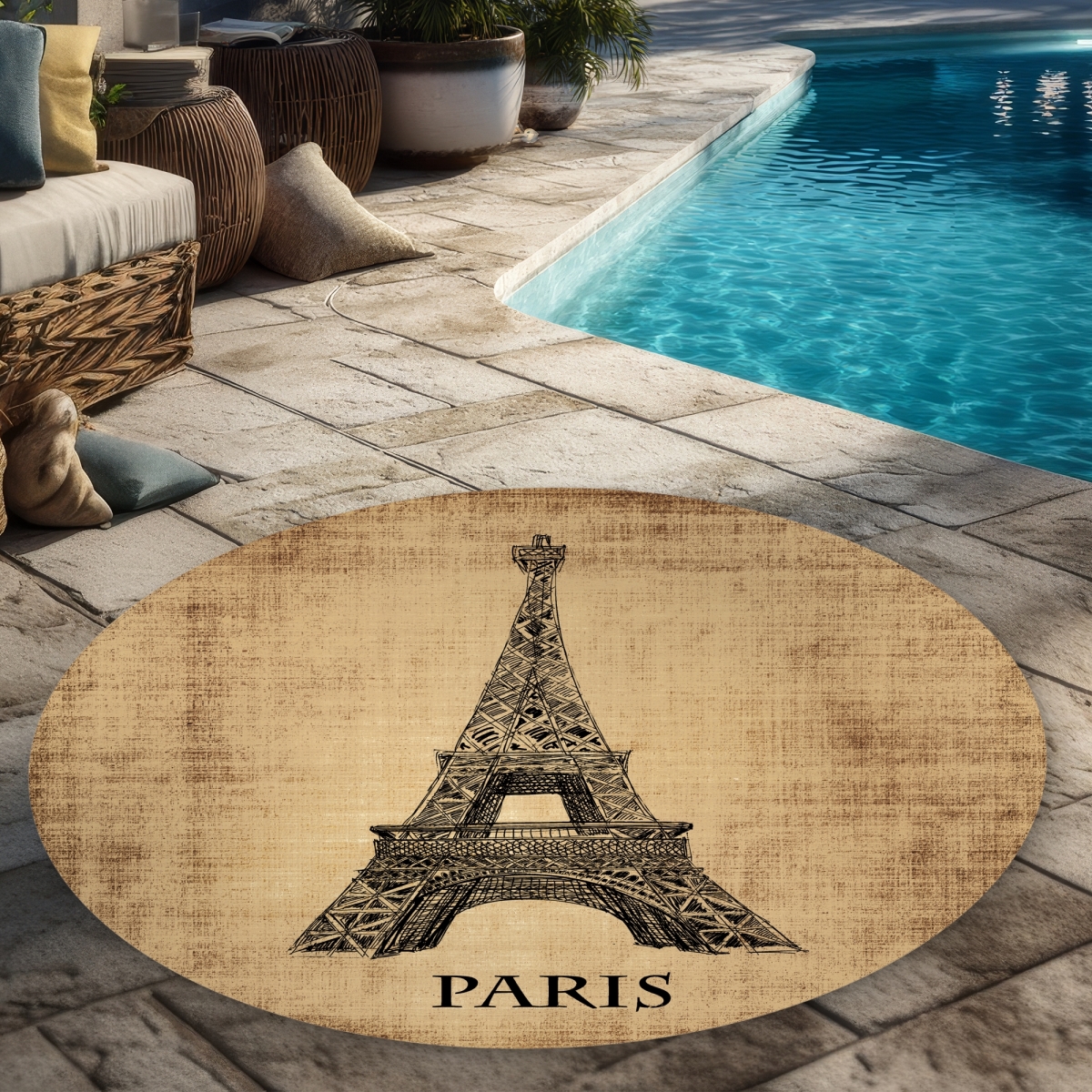 C1COAR55S2KYN0 5 x 5 ft. Eiffel Tower Illustration Rug - Architectural Outdoor Decor - Round