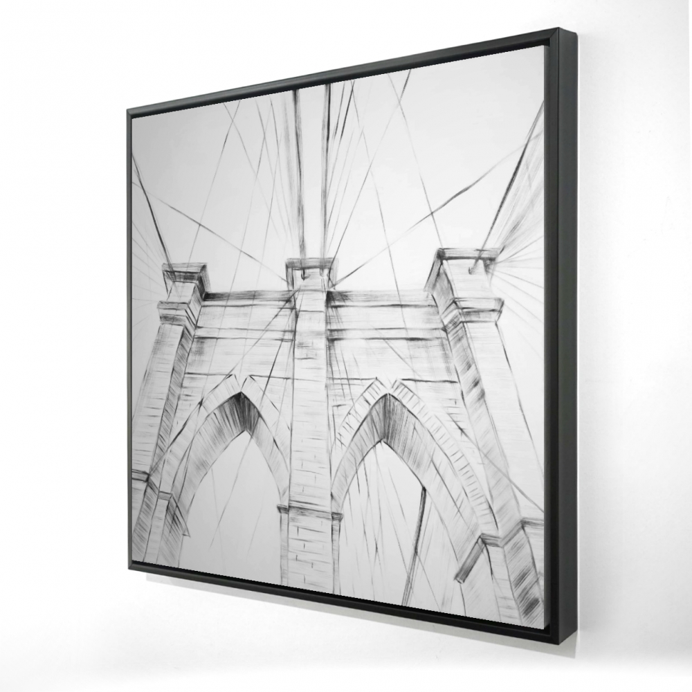 2081-3636-AR2 36 x 36 in. Brooklyn Bridge Sketch - Black & White Framed Canvas Art