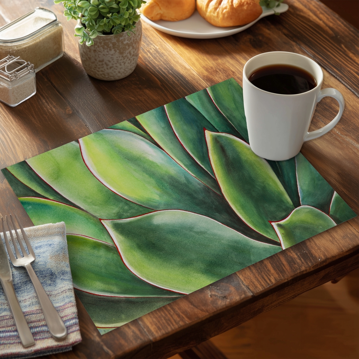 Picture of Begin Home Decor C6PP1418I9OLOA 14 x 18 in. Watercolor Agave Plant Polyester Placemat - Home Decor Enhancer - Set of 6