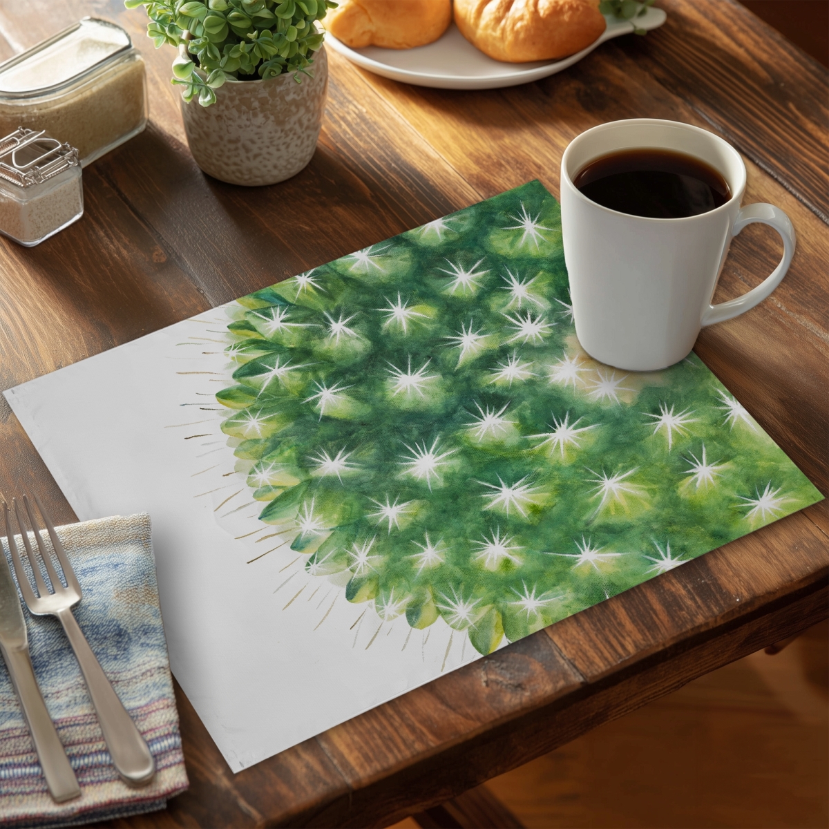 Picture of Begin Home Decor C4PP14180GGGYK 14 x 18 in. Watercolor Mini Cactus Placemat - Polyester Home Decor - Set of 4
