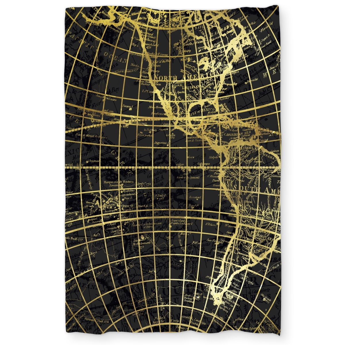 C1DCTXLWYSQGRC Twin Extra Long Black & Marine World Map Globe - Satellite View Gold Duvet Cover