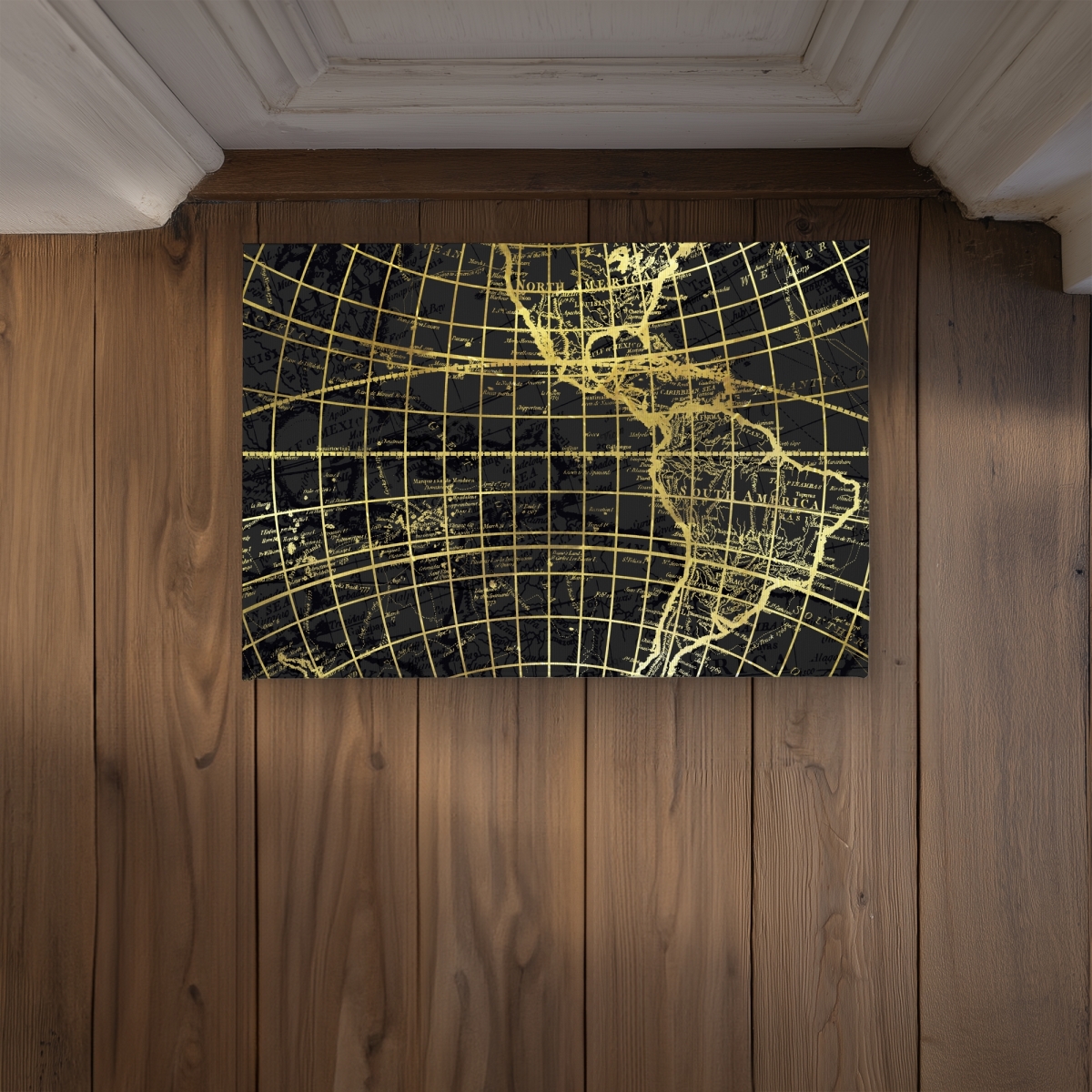CODM17249UBGZ4 17 x 24 in. Black & Marine World Map Globe Door Mat - Modern Home Decor