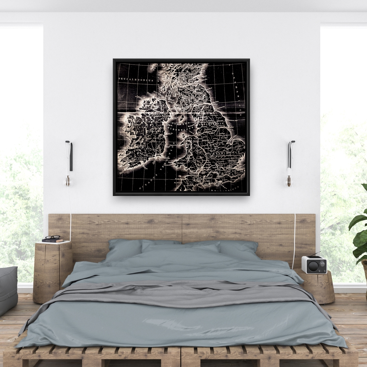 C1FC3636638S2W 36 x 36 in. Roman Britain Maps - Satellite View Blueprints Framed Canvas